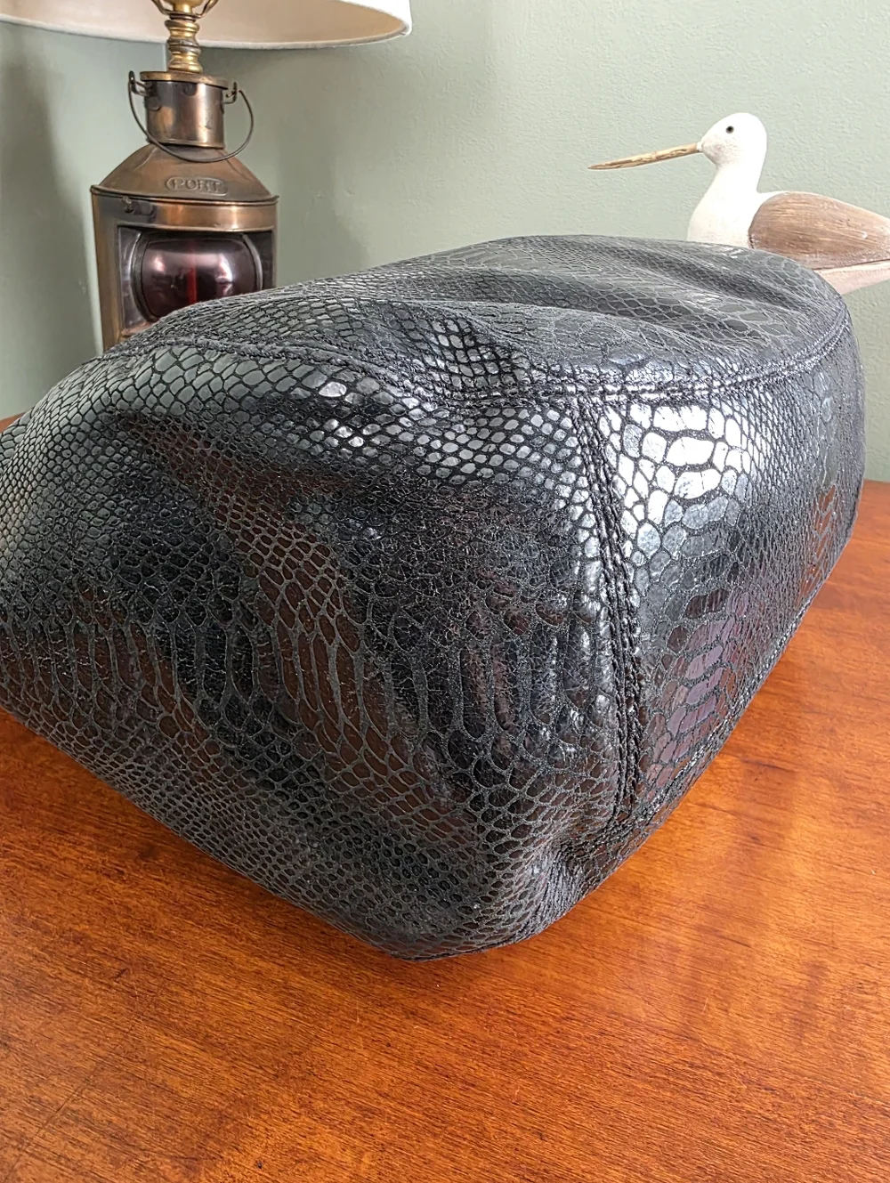 Michael Kors Slouchy Hobo Black Python Embossed Leather Shoulder Bag
